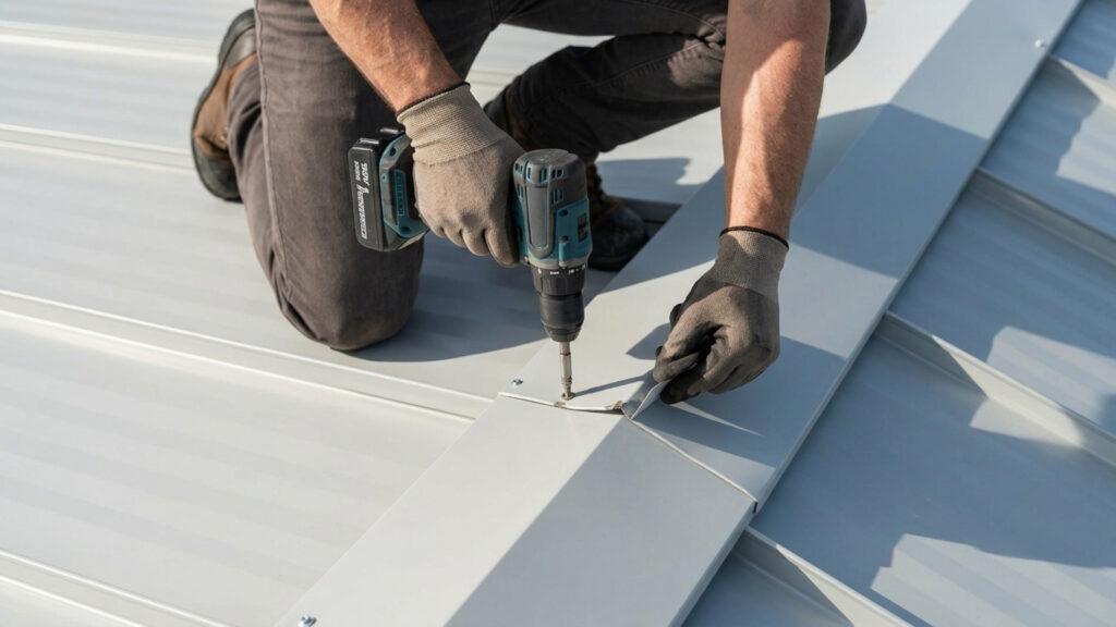 Example of metal roofing installation problems caused by low-quality standing seam systems on commercial project